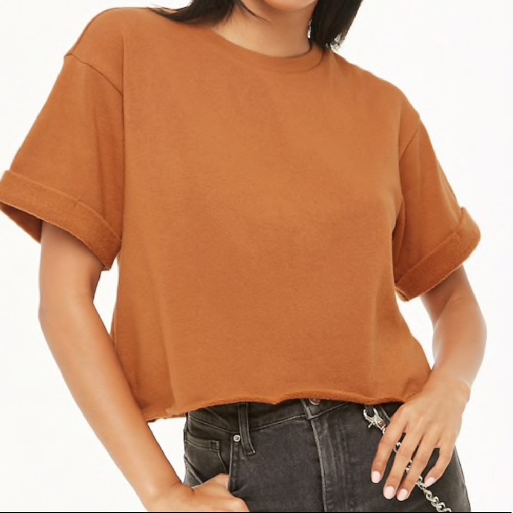 Forever 21 Fleece Knit Raw-Cut Hem Top